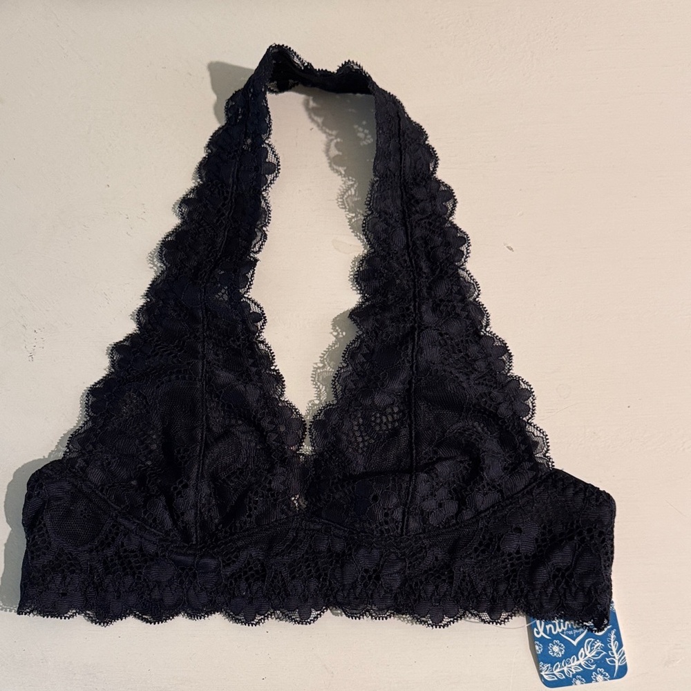 Free People Black Lace Halter Bralette